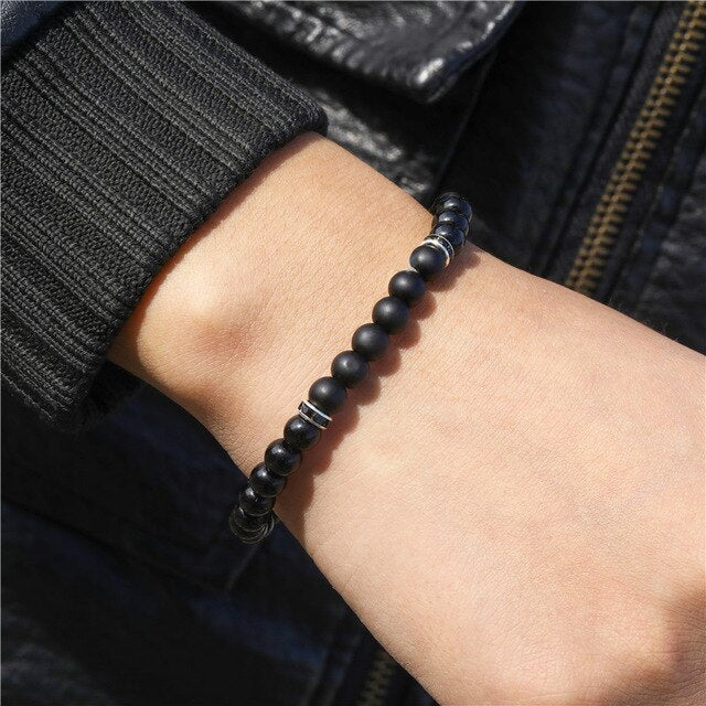 2Pcs/set Couple Bracelet Sets For Men Fashion 8mm Black Matte Lapis Stone Bead Bracelets Sets 2019 Love Bangle Jewelary Gifts