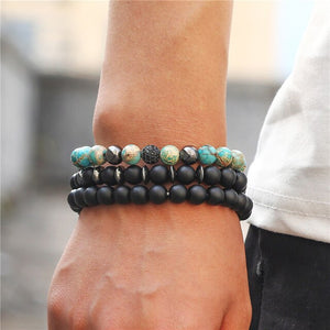 2Pcs/set Couple Bracelet Sets For Men Fashion 8mm Black Matte Lapis Stone Bead Bracelets Sets 2019 Love Bangle Jewelary Gifts