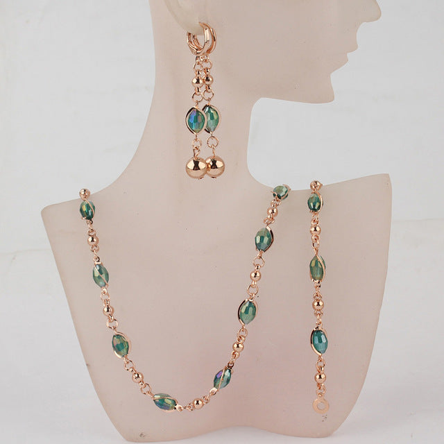 Fashion Crystal African Beads Jewelry Sets Gold Color Wedding Bridal Jewelry Sets Women Necklace Earrings Bracelets Jewellery