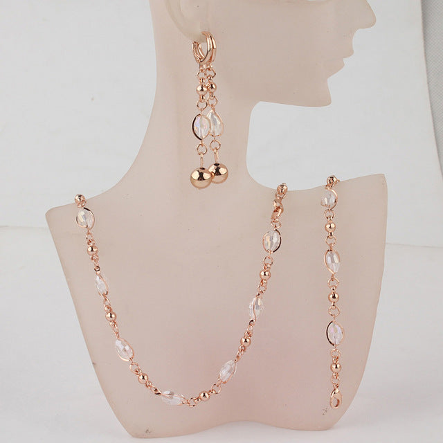 Fashion Crystal African Beads Jewelry Sets Gold Color Wedding Bridal Jewelry Sets Women Necklace Earrings Bracelets Jewellery