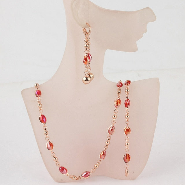 Fashion Crystal African Beads Jewelry Sets Gold Color Wedding Bridal Jewelry Sets Women Necklace Earrings Bracelets Jewellery