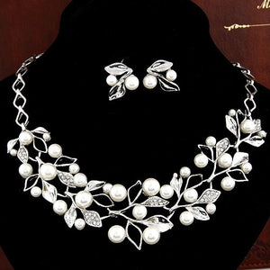 Bridal Simulated Pearl Jewellery Sets for Women's Dresses Accessories Cubic Necklace Earrings Set Gold Color Wedding Dresses