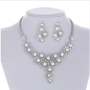 Bridal Simulated Pearl Jewellery Sets for Women's Dresses Accessories Cubic Necklace Earrings Set Gold Color Wedding Dresses