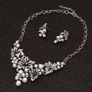 Bridal Simulated Pearl Jewellery Sets for Women's Dresses Accessories Cubic Necklace Earrings Set Gold Color Wedding Dresses