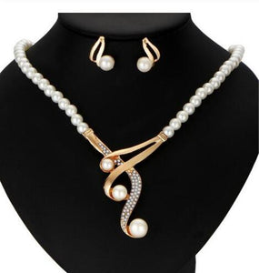 Bridal Simulated Pearl Jewellery Sets for Women's Dresses Accessories Cubic Necklace Earrings Set Gold Color Wedding Dresses
