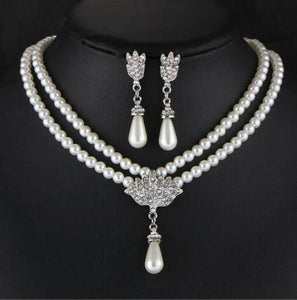 Bridal Simulated Pearl Jewellery Sets for Women's Dresses Accessories Cubic Necklace Earrings Set Gold Color Wedding Dresses