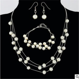 Bridal Simulated Pearl Jewellery Sets for Women's Dresses Accessories Cubic Necklace Earrings Set Gold Color Wedding Dresses