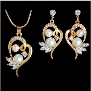 Bridal Simulated Pearl Jewellery Sets for Women's Dresses Accessories Cubic Necklace Earrings Set Gold Color Wedding Dresses
