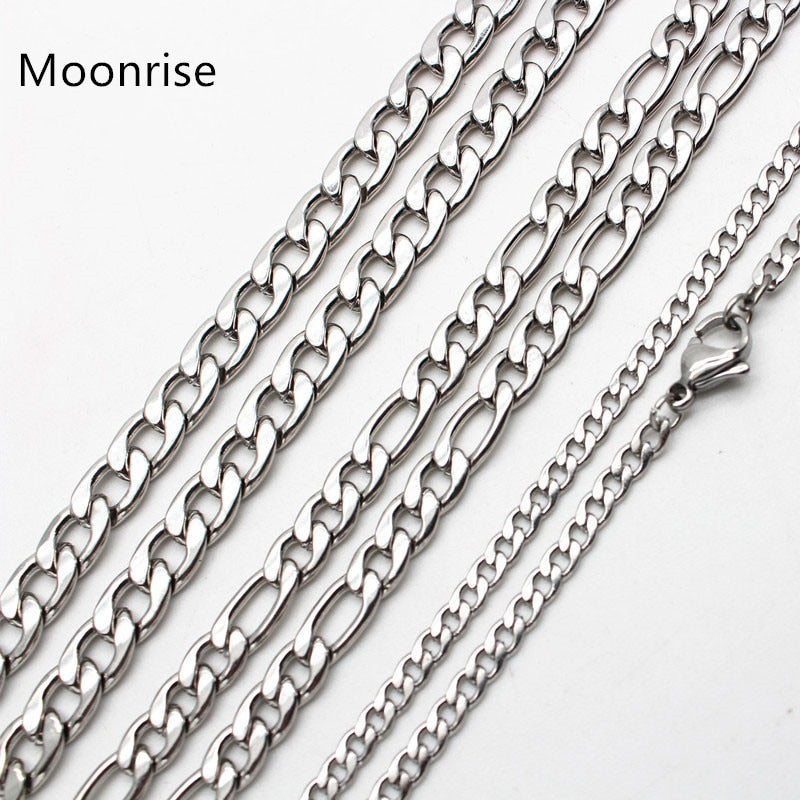 50cm 60cm 70cm Figaro Link Chain Jewelry Classic Curb Necklace 3-6MM Stainless Steel Silver Color Chain for Men Women