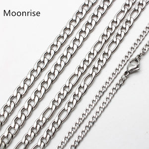 50cm 60cm 70cm Figaro Link Chain Jewelry Classic Curb Necklace 3-6MM Stainless Steel Silver Color Chain for Men Women