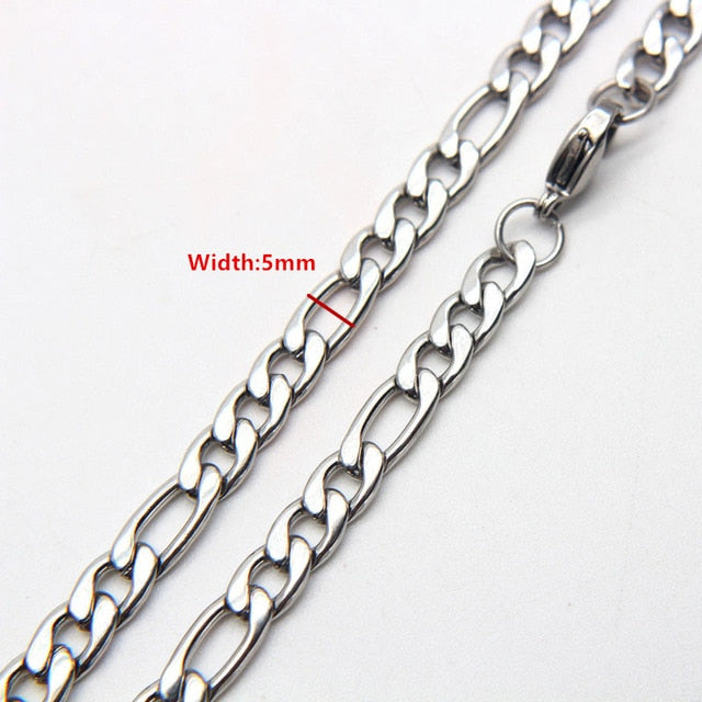 50cm 60cm 70cm Figaro Link Chain Jewelry Classic Curb Necklace 3-6MM Stainless Steel Silver Color Chain for Men Women