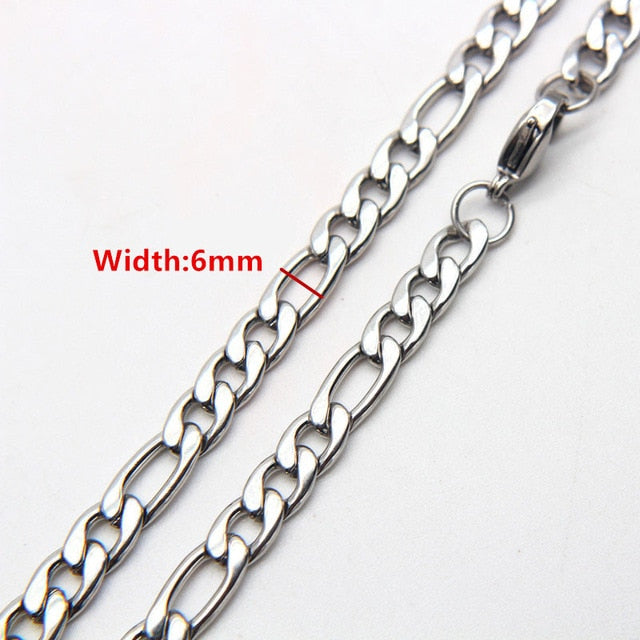 50cm 60cm 70cm Figaro Link Chain Jewelry Classic Curb Necklace 3-6MM Stainless Steel Silver Color Chain for Men Women