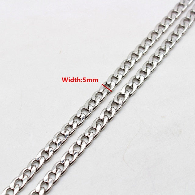 50cm 60cm 70cm Figaro Link Chain Jewelry Classic Curb Necklace 3-6MM Stainless Steel Silver Color Chain for Men Women