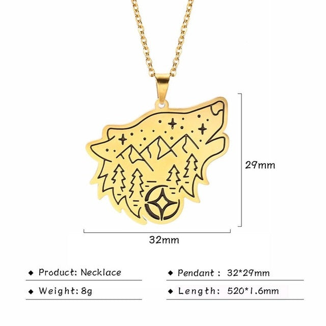 My Shape Wolf Animal Necklace 316L Stainless Steel Forest Animals Men Necklace Hollow Cut Out Pendant Jewelry Gift For Women