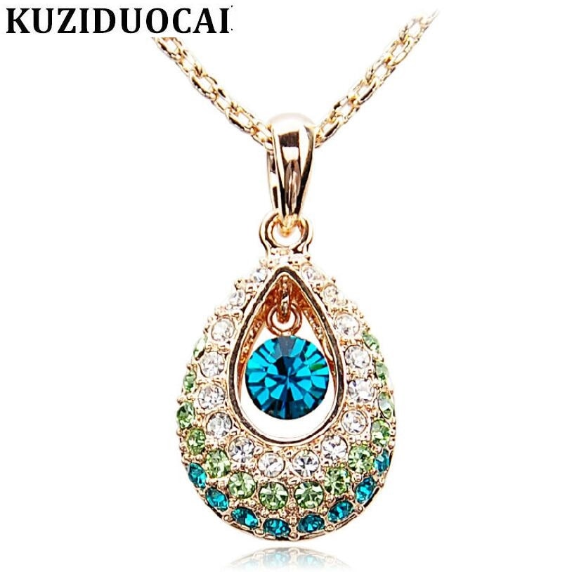 Kuziduocai New Fashion Jewelry 4 Colors Dazzling Crystal Angel Teardrop Drop Charms Chokers Necklaces & Pendants For Women N-94
