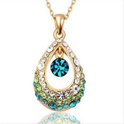 Kuziduocai New Fashion Jewelry 4 Colors Dazzling Crystal Angel Teardrop Drop Charms Chokers Necklaces & Pendants For Women N-94