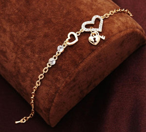 Free shipping Chain Bracelet Gold Color Women Love Heart Link Bracelet Crystal  Bracelets Bangles Valentine's Day Gift