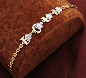 Free shipping Chain Bracelet Gold Color Women Love Heart Link Bracelet Crystal  Bracelets Bangles Valentine's Day Gift