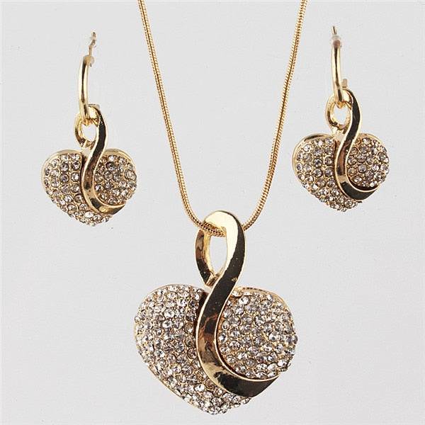 Romantic Love Heart Jewelry Sets for Women Fashion Crystal Necklace Earrings African Beads Jewelry Sets Wedding Party Jewellery