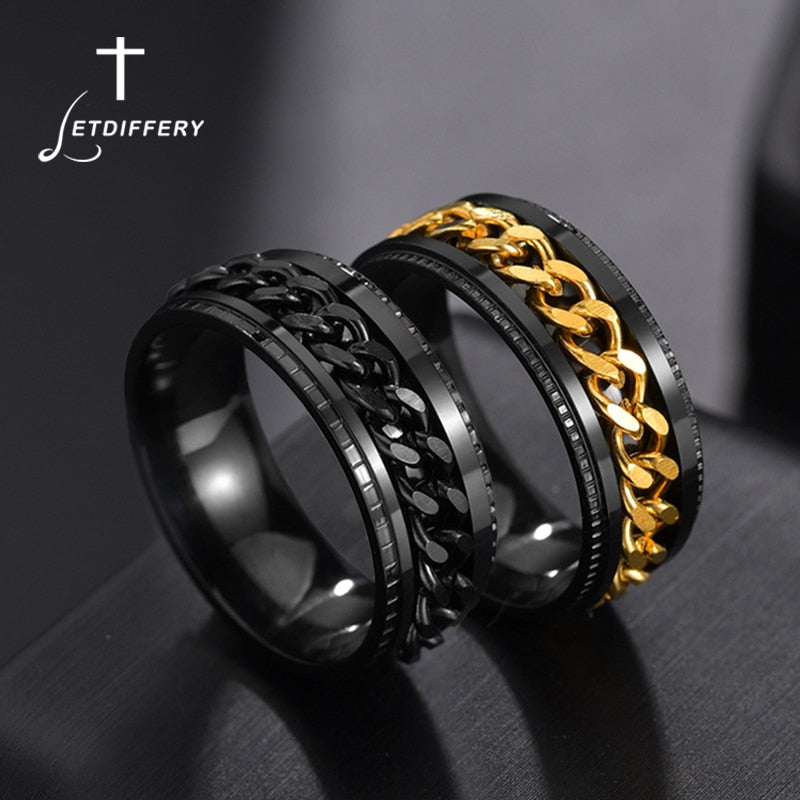 Letdiffery Cool Stainless Steel Rotatable Men Ring High Quality Spinner Chain Punk Women Jewelry for Party Gift