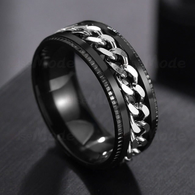 Letdiffery Cool Stainless Steel Rotatable Men Ring High Quality Spinner Chain Punk Women Jewelry for Party Gift