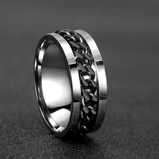 Letdiffery Cool Stainless Steel Rotatable Men Ring High Quality Spinner Chain Punk Women Jewelry for Party Gift