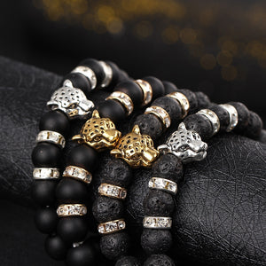 Brand Lion Head Bracelet Men Black Matte Volcano Lava Stone  Red Turquoises Beaded s For Women Jewelry