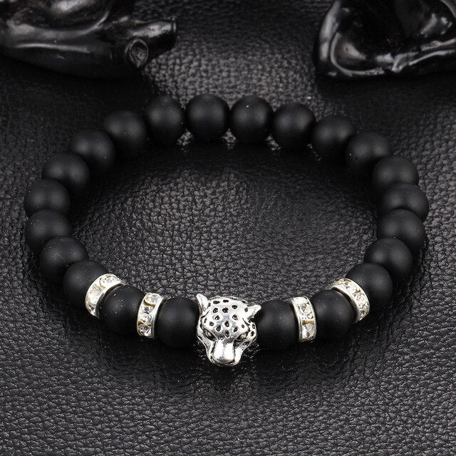 Brand Lion Head Bracelet Men Black Matte Volcano Lava Stone  Red Turquoises Beaded s For Women Jewelry