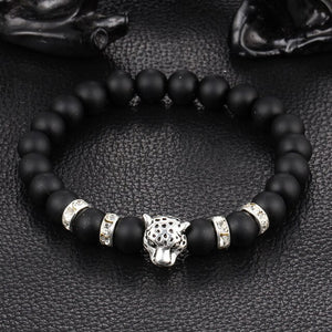 Brand Lion Head Bracelet Men Black Matte Volcano Lava Stone  Red Turquoises Beaded s For Women Jewelry