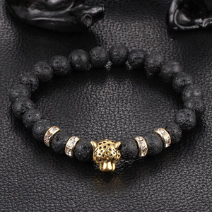 Brand Lion Head Bracelet Men Black Matte Volcano Lava Stone  Red Turquoises Beaded s For Women Jewelry
