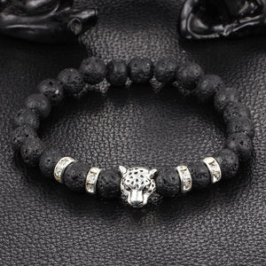 Brand Lion Head Bracelet Men Black Matte Volcano Lava Stone  Red Turquoises Beaded s For Women Jewelry