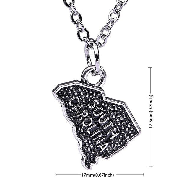 Fishhook USA State Necklace South Carolina Map Necklace&Pendants for Men/Women Outline State Jewelary Alloy Zinc Charms