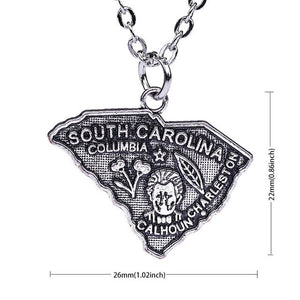Fishhook USA State Necklace South Carolina Map Necklace&Pendants for Men/Women Outline State Jewelary Alloy Zinc Charms