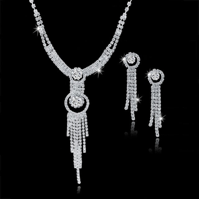 Szelam Femme Rhinestone Wedding Jewelry Sets Bridal Women Long Tassel Necklace Earrings Jewellery Set Accessories SET150067