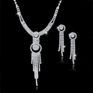 Szelam Femme Rhinestone Wedding Jewelry Sets Bridal Women Long Tassel Necklace Earrings Jewellery Set Accessories SET150067