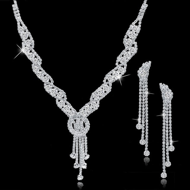 Szelam Femme Rhinestone Wedding Jewelry Sets Bridal Women Long Tassel Necklace Earrings Jewellery Set Accessories SET150067